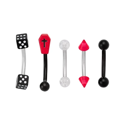 Multi-Pack Dice Coffin Curved Barbells 5 Pack - 16 Gauge