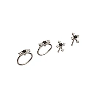 Multi-Pack Black CZ Cross Hoop Nose Rings and Bone Nose Rings 4 Pack - 20 Gauge