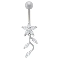 CZ Flower Vine Dangle Belly Ring -14 Gauge