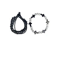 Black and White Beaded Cross Cord Bracelets - 2 Pack