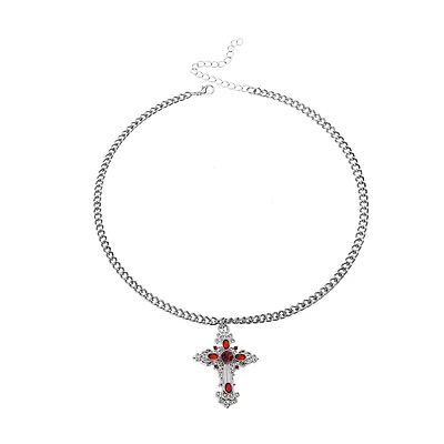 Red CZ Gothic Cross Pendant Necklace