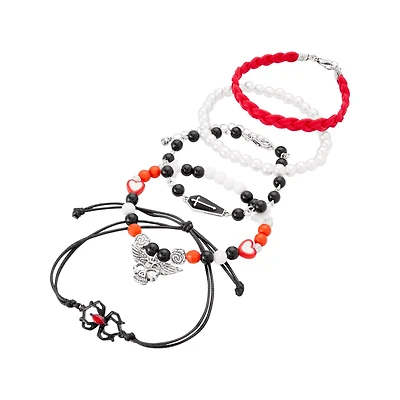 Multi-Pack Black and Red Gothic Charm Mixed Bracelets - 5 Pack