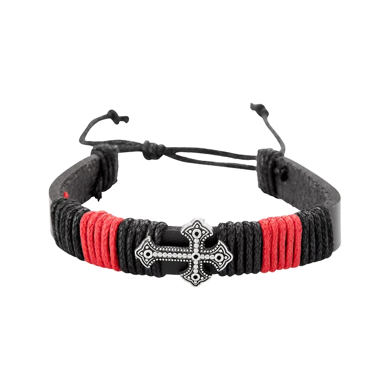 Black and Red Beaded and Braided Cord Cross Bracelets - 3 Pack