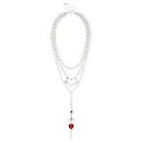 Layered Heart Cross Drop Chain Necklace