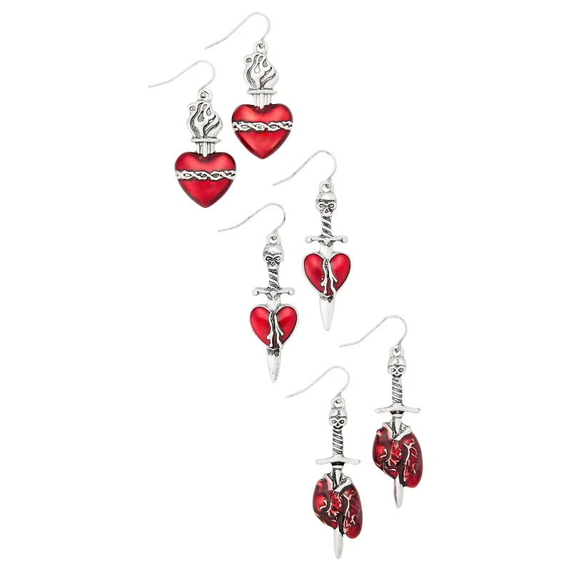 Multi-Pack Sacred Heart Dangle Earrings - 3 Pair
