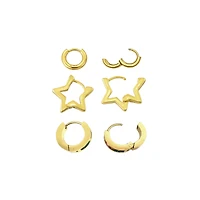 Multi-Pack Rainbow CZ Star Gold-Tone Huggie Hoop Earrings 3 Pair - 18 Gauge