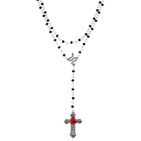 Black Snake Rosary Cross Layered Necklace Set