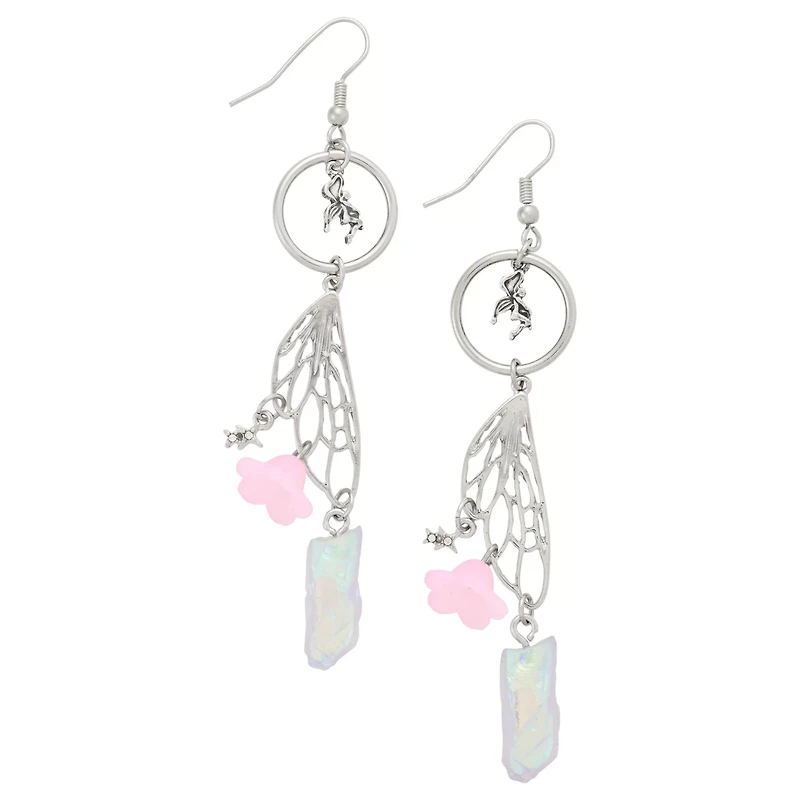 Fairy Wing and Flower Dangle Earrings