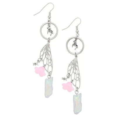 Fairy Wing and Flower Dangle Earrings