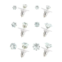 Multi-Pack Gold-Plated CZ Round and Square Stud Earrings 6 Pairs - 20 Gauge