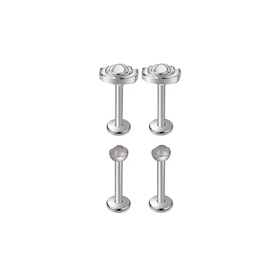 Multi-Pack Opalite Lotus Labret Lip Rings 4 Pack - 16 Gauge