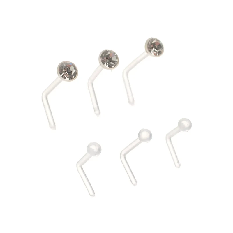 Multi-Pack Clear Crystal Bioflex L-Bend Nose Pins 6 Pack - 20 Gauge