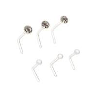 Multi-Pack Clear Crystal Bioflex L-Bend Nose Pins 6 Pack - 20 Gauge
