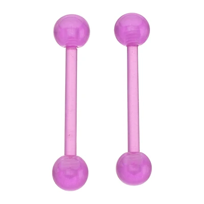 Glow in the Dark Purple Bioflex Nipple Barbells - 14 Gauge