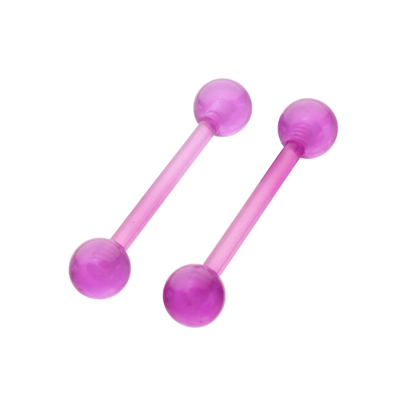 Glow in the Dark Purple Bioflex Nipple Barbells - 14 Gauge
