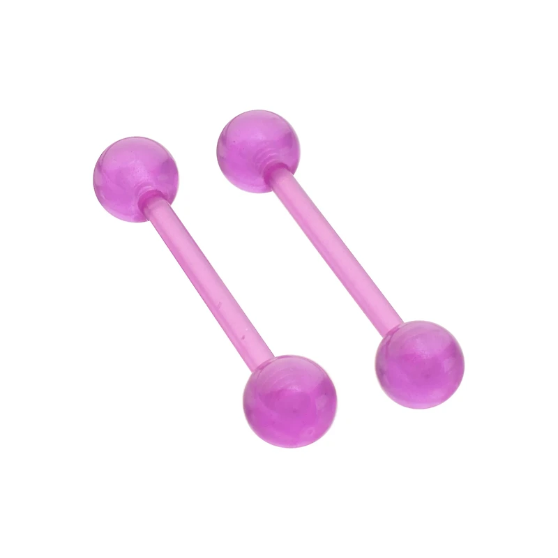 Glow in the Dark Purple Bioflex Nipple Barbells - 14 Gauge