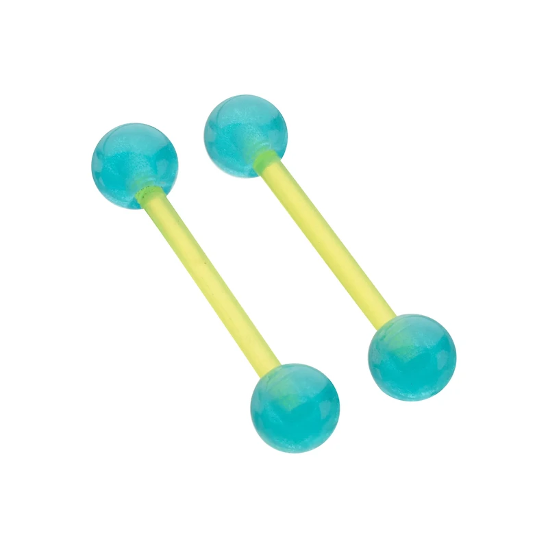 Glow in the Dark Green and Blue Bioflex Nipple Barbells - 14 Gauge