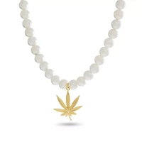 Pearl-Effect Goldplated Weed Leaf Necklace