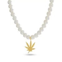 Pearl-Effect Goldplated Weed Leaf Necklace