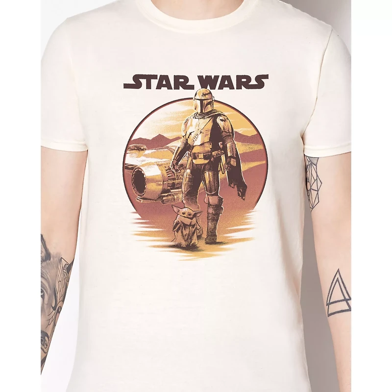 Mando and Grogu Sunset T Shirt - The Mandalorian