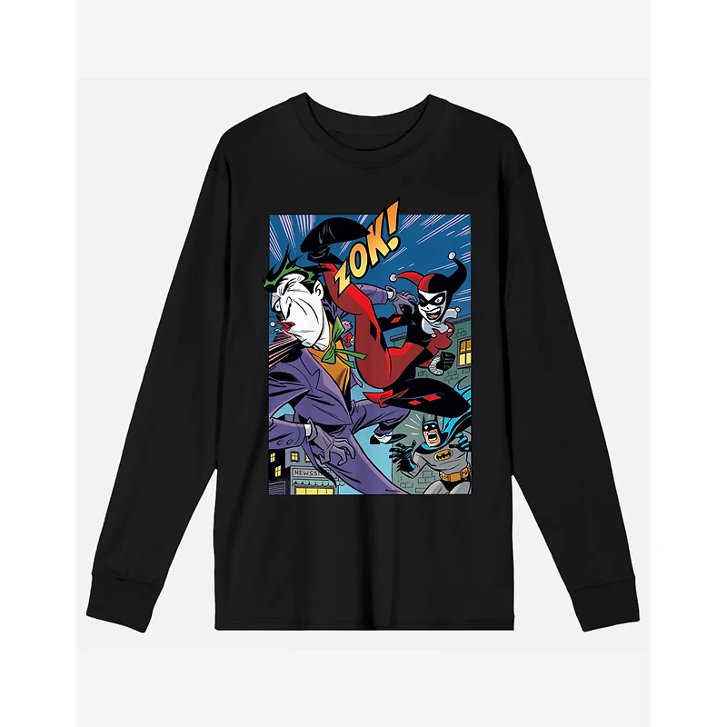 Harley Quinn and Joker Punch Long Sleeve T Shirt - DC Comic Book