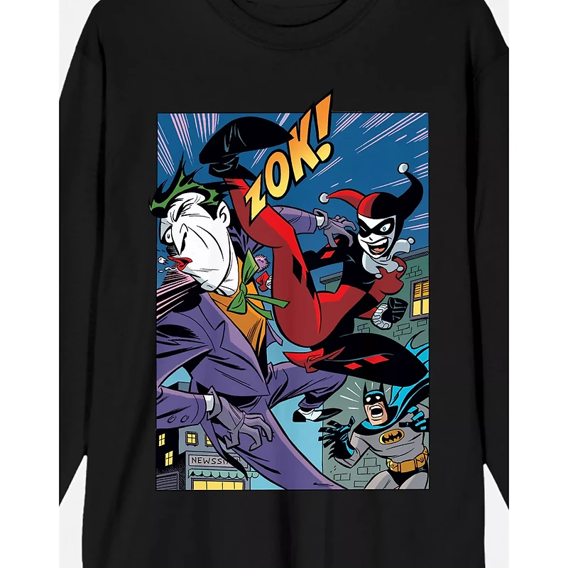 Harley Quinn and Joker Punch Long Sleeve T Shirt - DC Comic Book
