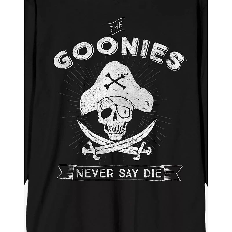 Never Say Die Skull and Crossbones T Shirt - The Goonies