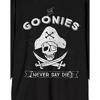 Never Say Die Skull and Crossbones T Shirt - The Goonies
