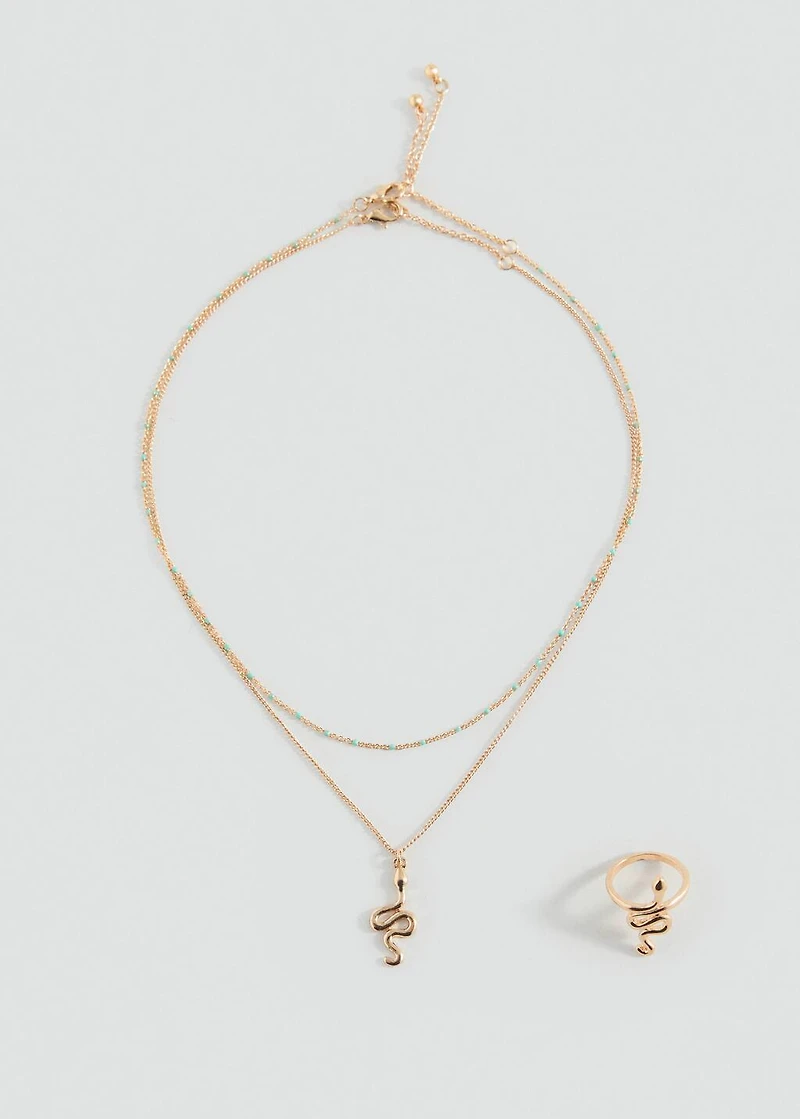 Snake necklace and ring pack