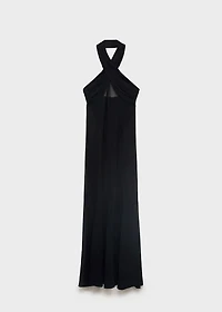 Long semi-transparent dress with crossed neckline