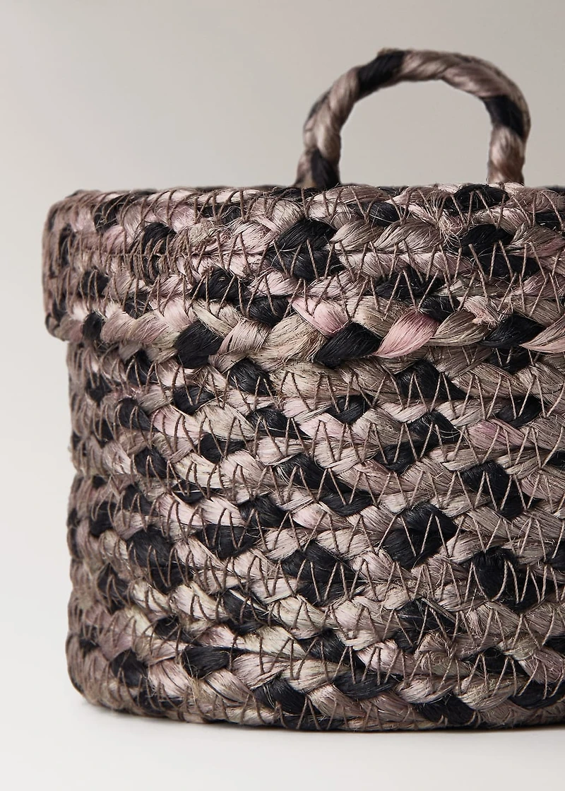 Small melange jute basket with small lid
