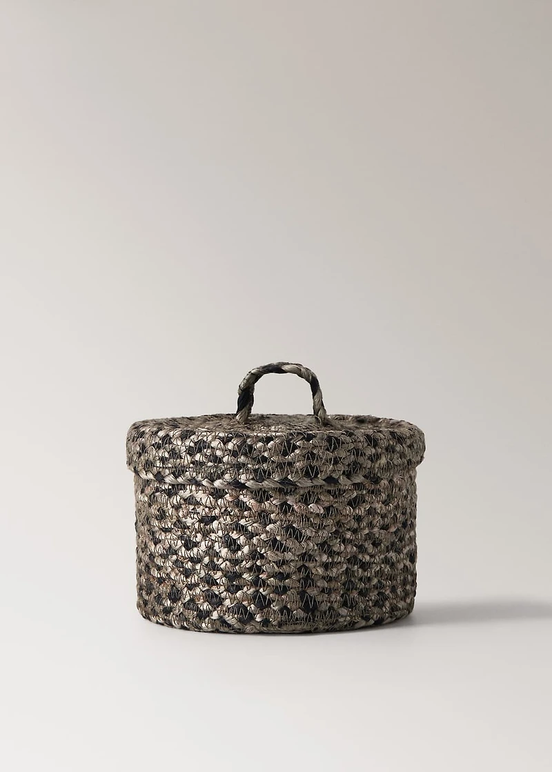 Medium melange jute basket with lid