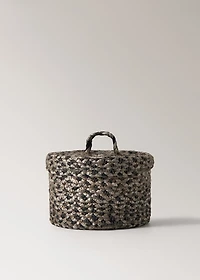 Medium melange jute basket with lid