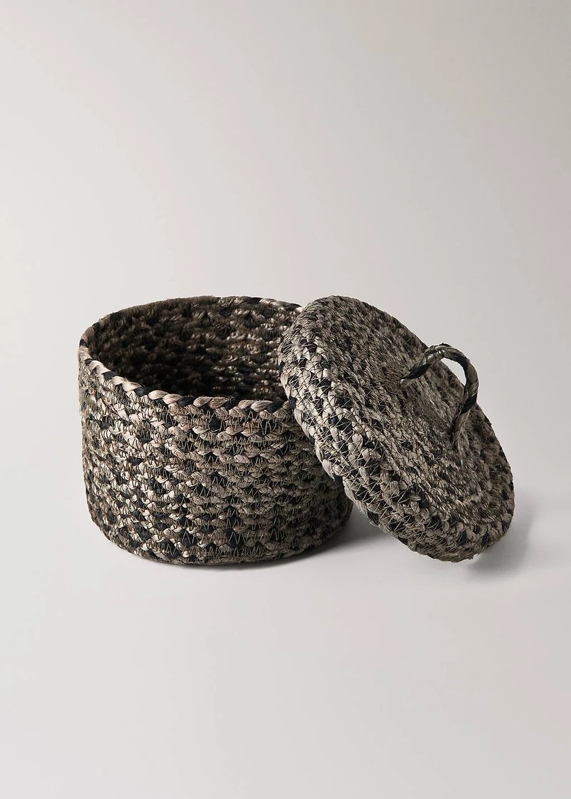Medium melange jute basket with lid