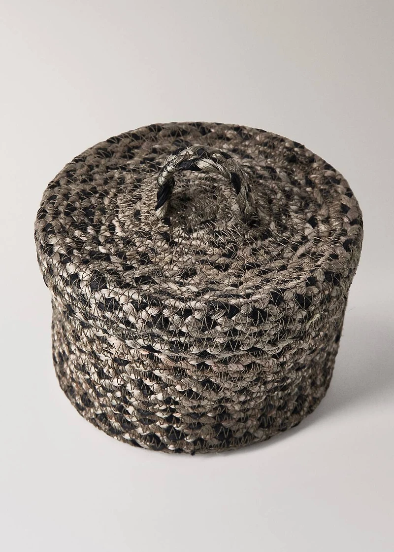 Medium melange jute basket with lid