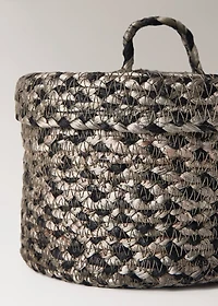 Medium melange jute basket with lid