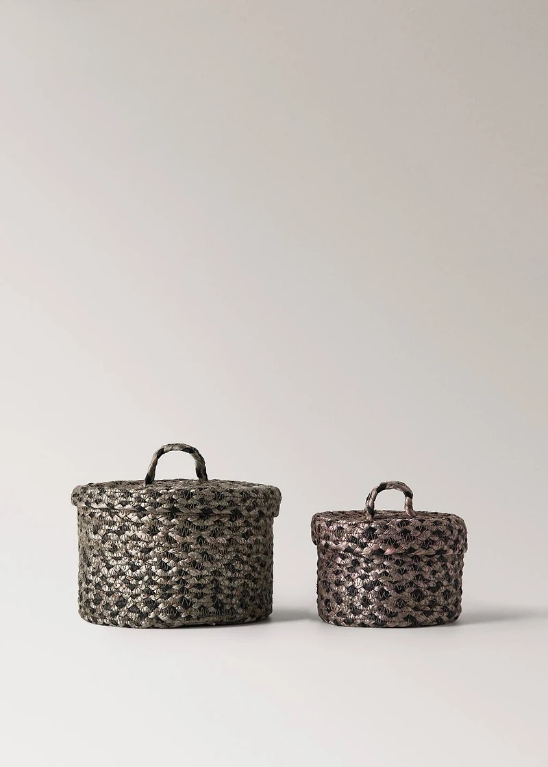 Medium melange jute basket with lid