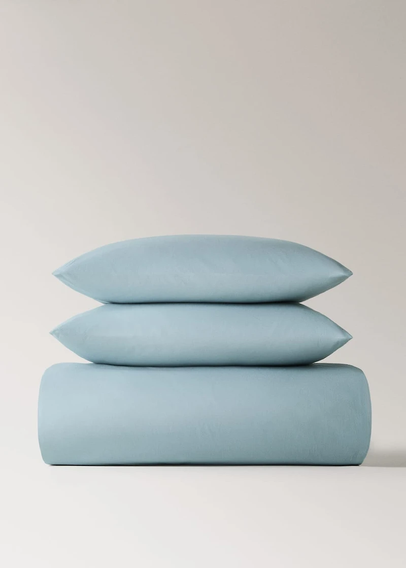 Cotton percale duvet cover with linen trim for 135/140 cm bed