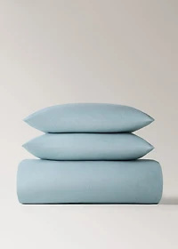 Cotton percale duvet cover with linen trim for 135/140 cm bed