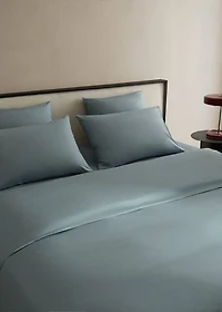 Cotton percale duvet cover with linen trim for 135/140 cm bed