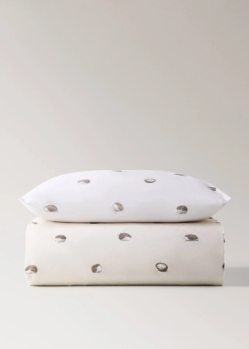 Cotton children's duvet cover with hedgehog print for 135/140 cm bed