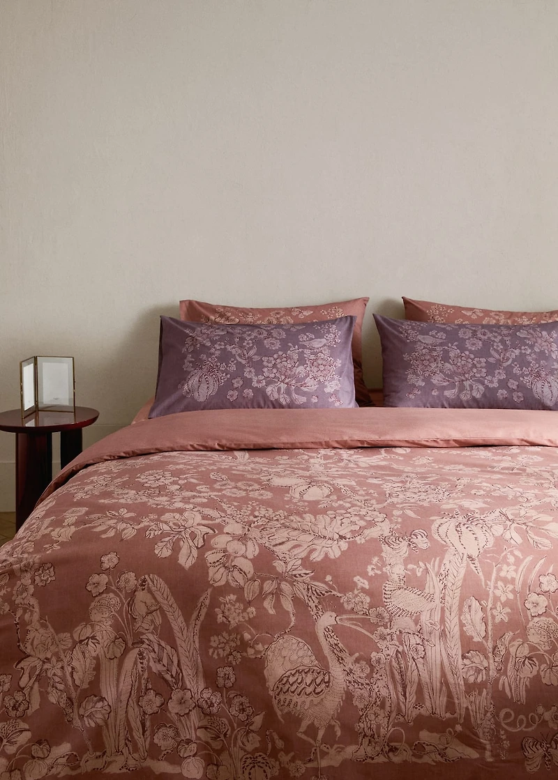 Percale cotton floral-print duvet cover for 90 cm bed