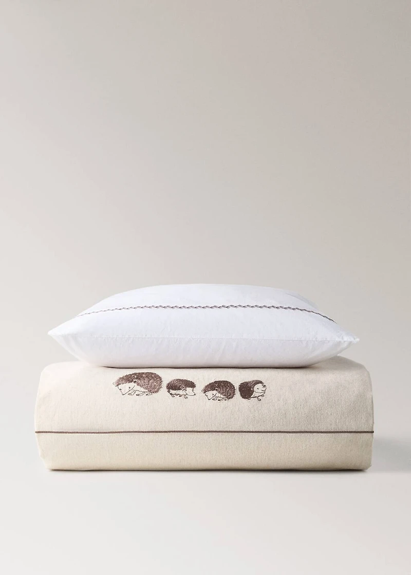 Children's cotton linen duvet cover with embroidered hedgehogs, 90 cm bed