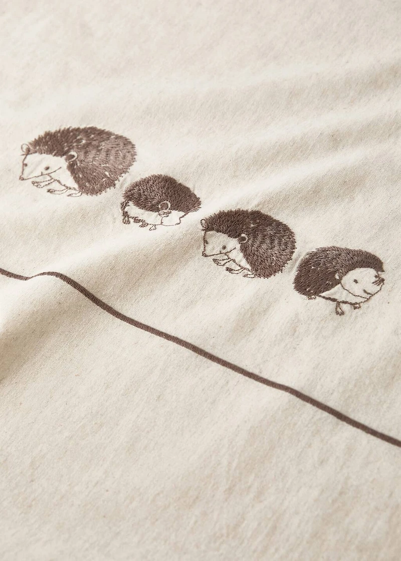 Children's cotton linen duvet cover with embroidered hedgehogs, 90 cm bed