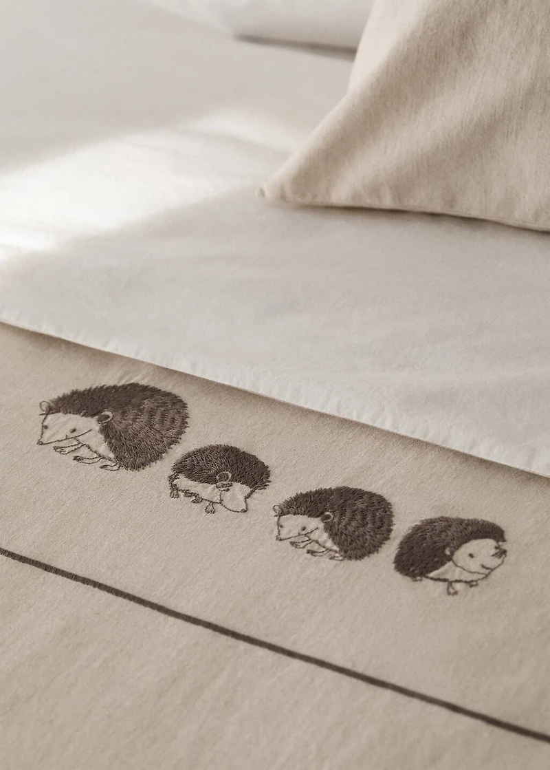 Children's cotton linen duvet cover with embroidered hedgehogs, 90 cm bed