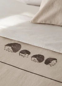 Children's cotton linen duvet cover with embroidered hedgehogs, 90 cm bed
