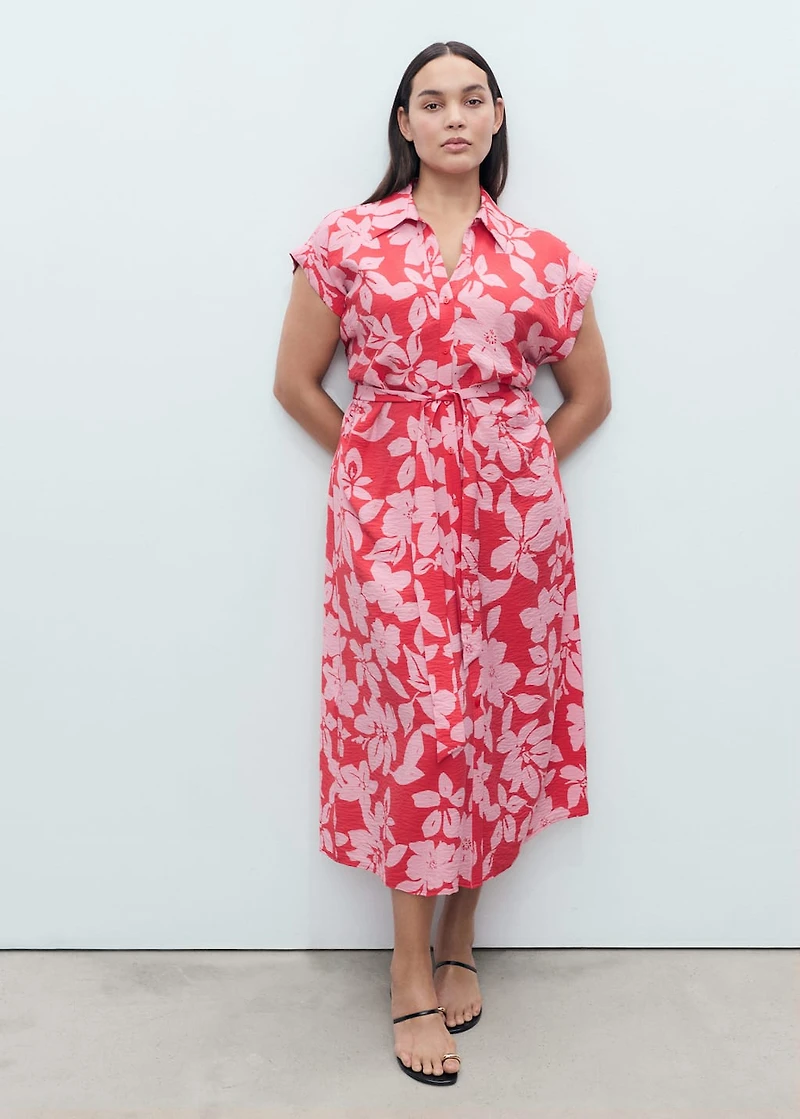 Floral-print shirt-style dress