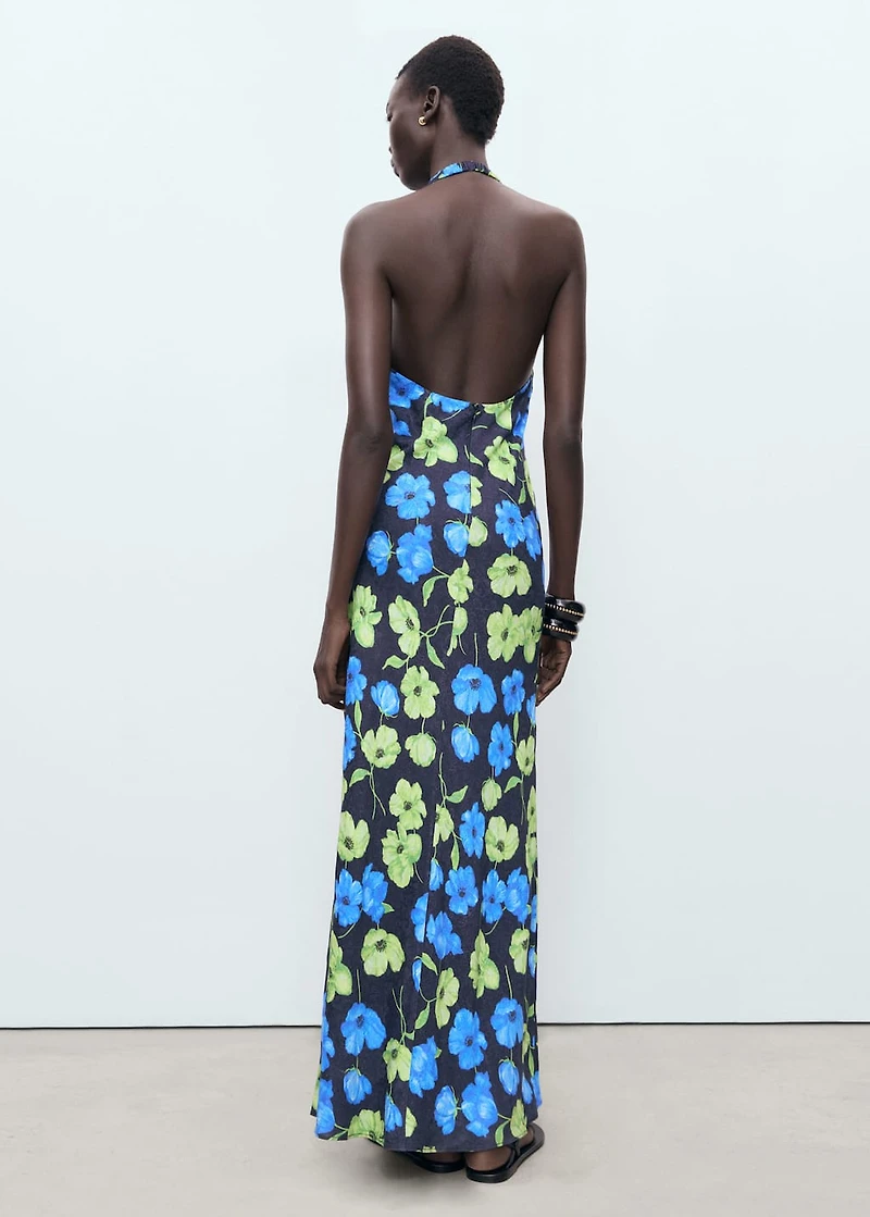 Floral-print halter-neck dress