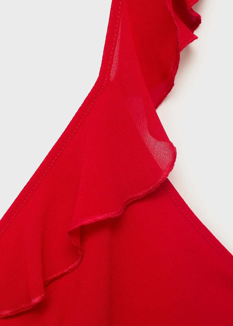 Midi-dress with ruffle neckline