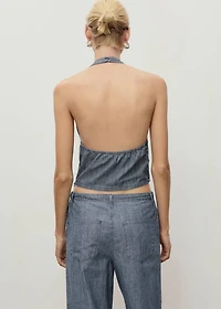 Striped crossover denim top